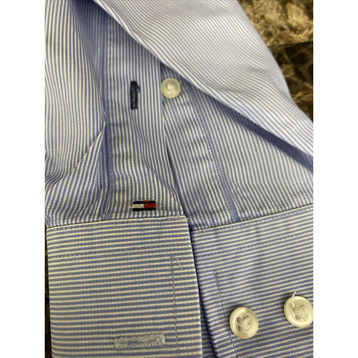 Tommy Hilfiger Men’s Size 16 Regular Fit Blue Stripes Button-down Long Sleeves