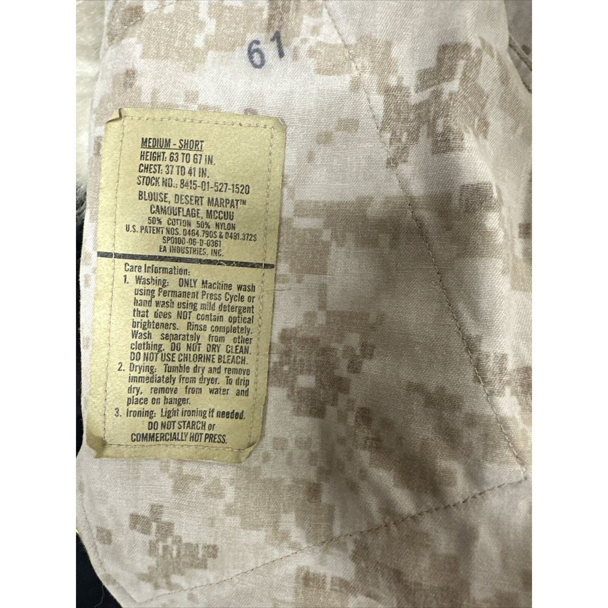 Men’s Medium Short Usmc Marines Blouse Top Uniform Desert Marpat