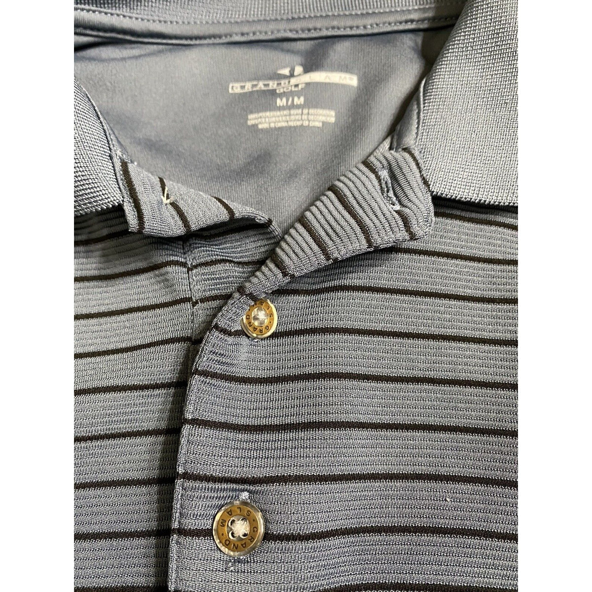GRAND SLAM PERFORMANCE GOLF Lichen Blue w/Black Stripes Men’s Medium Polo Shirt