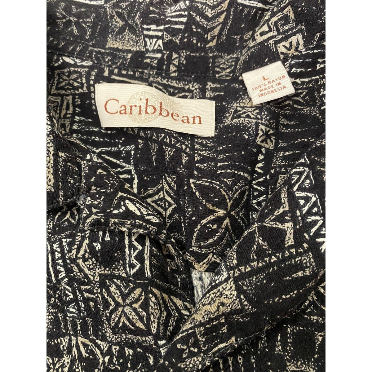 Caribbean Men’s Large Black Tropical Tribal Button-down Shirt