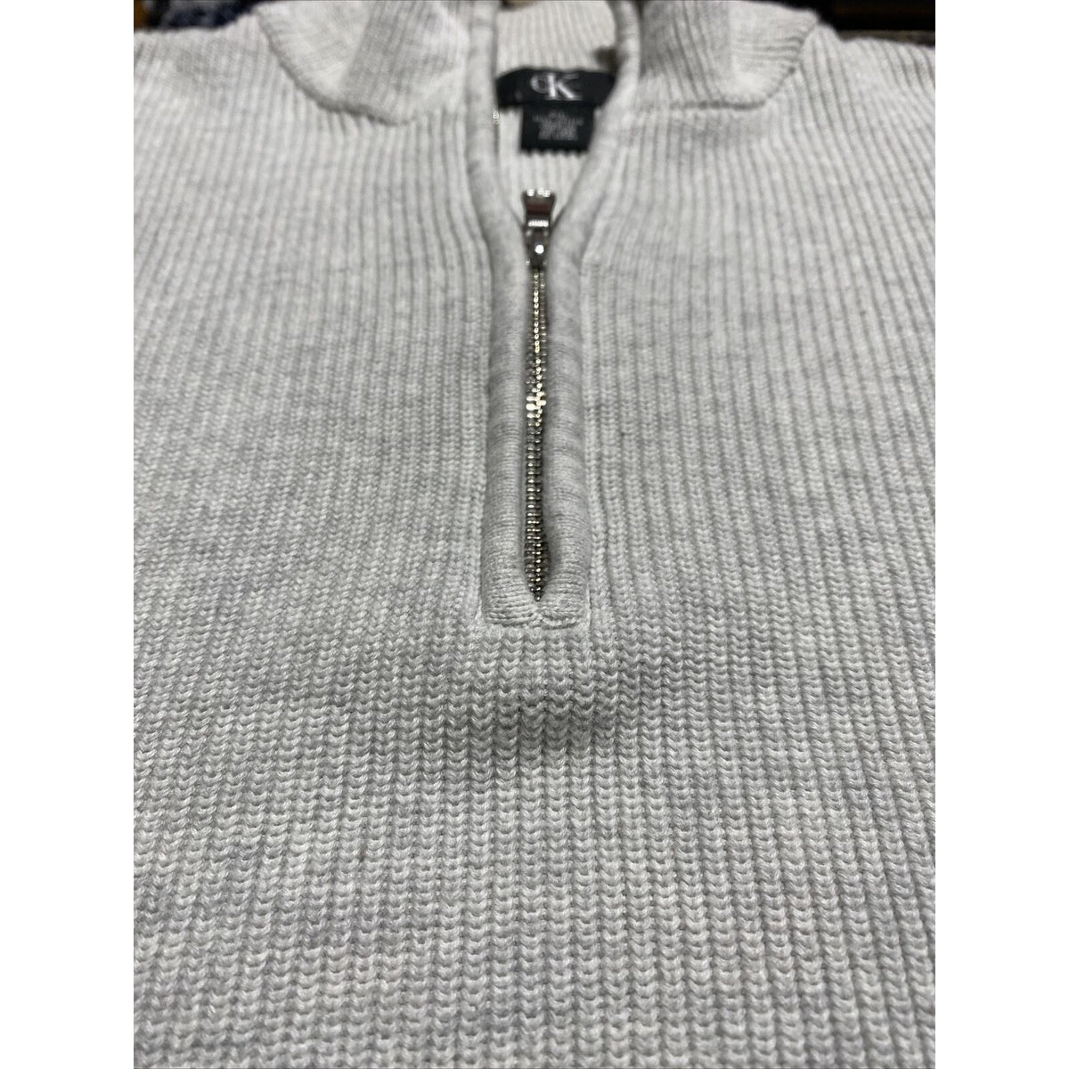 Calvin Klein Men’s XL White Cotton Mock Neck 1/4 Zip Pullover Sweater