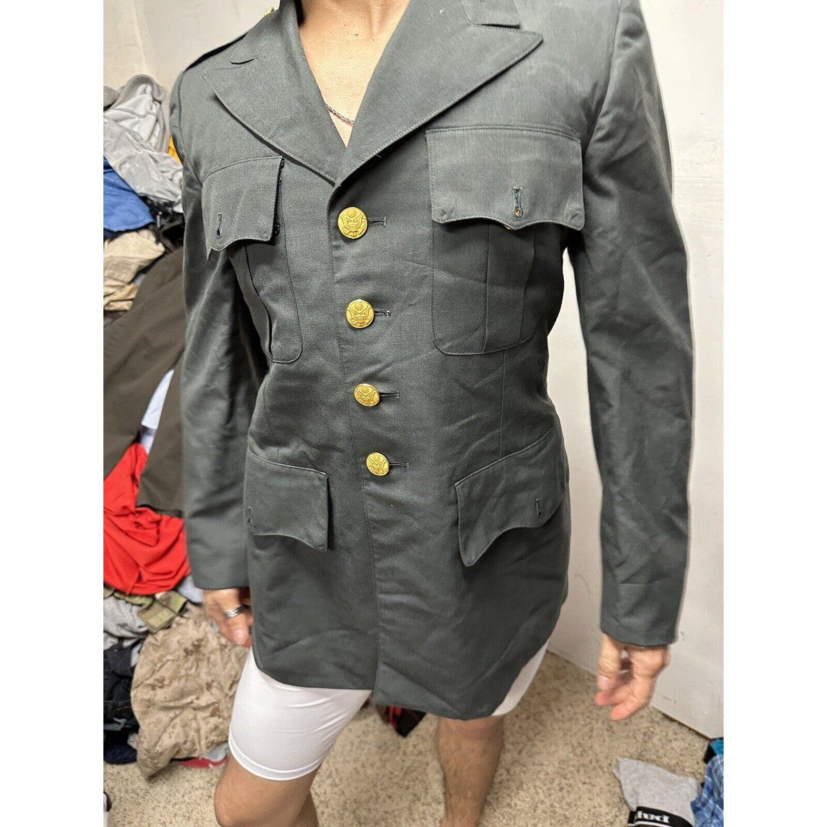 Men’s US Army Coat Jacket Uniform Top Service Dress Green 37R