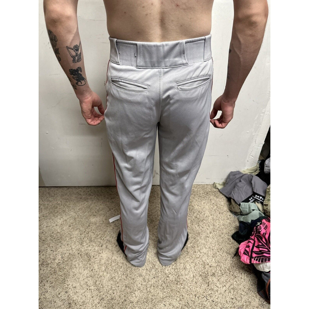 Men’s Chanmpro Adult Small Gray Baseball Pants Red Stripe