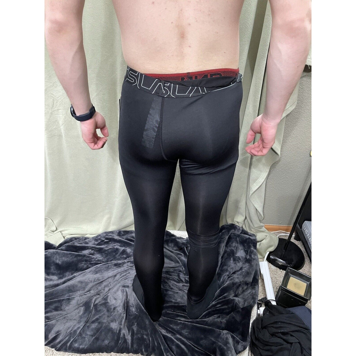 TSLA Men’s Medium Black Running Workout Base Layer Pants Compression