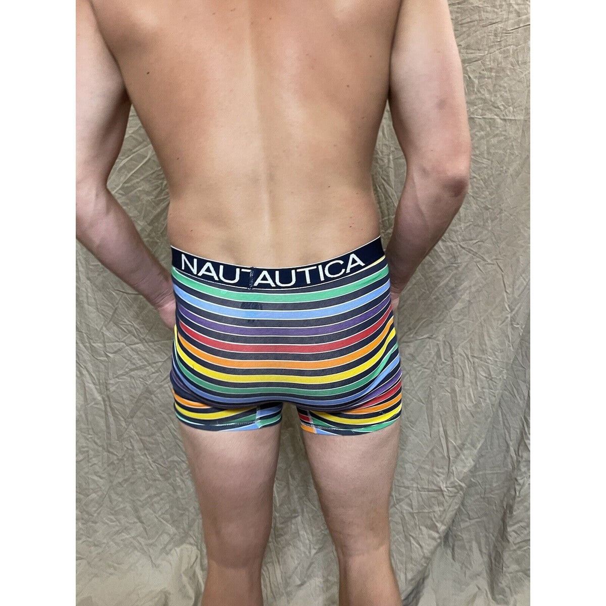 men's Rainbow Pride nautica 5% spandex boxer brief  Blue Medium