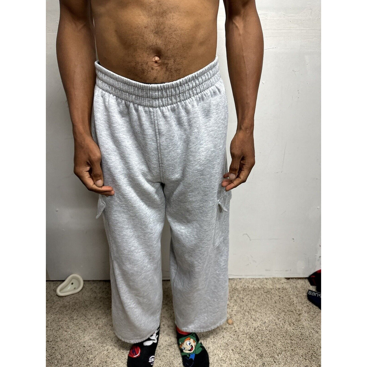 Men’s Large Bugle Boy Gray Sweat Pants Thigh Pockets Only