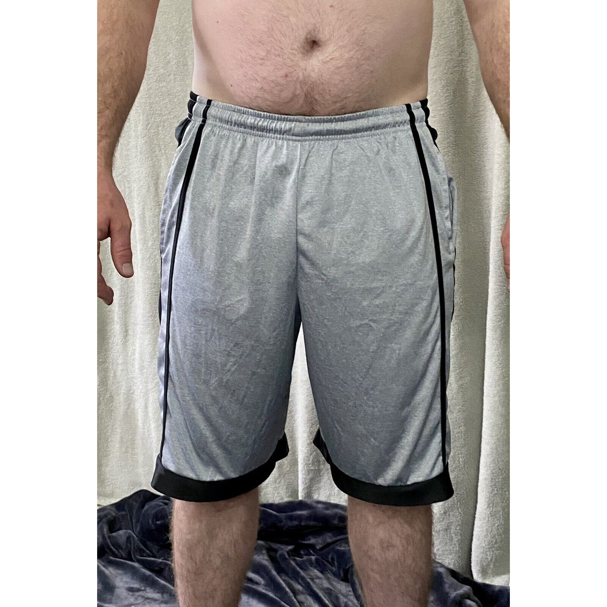 North 15 Sports Gear, Gray w/ Black Stripe Men's Large Basketball Shorts