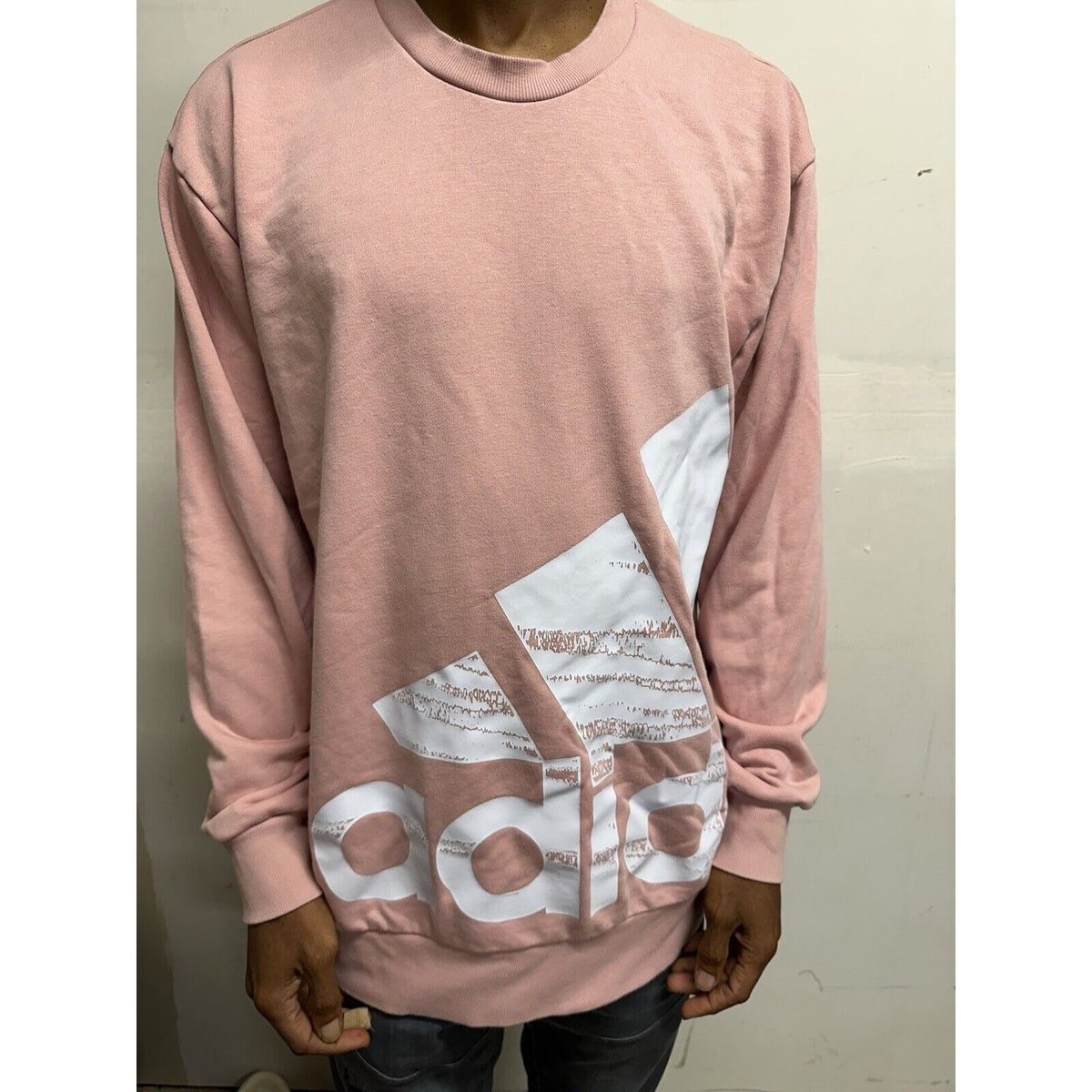 Men’s Pink Adidas Large Pullover Sweatshirt Long Sleeve