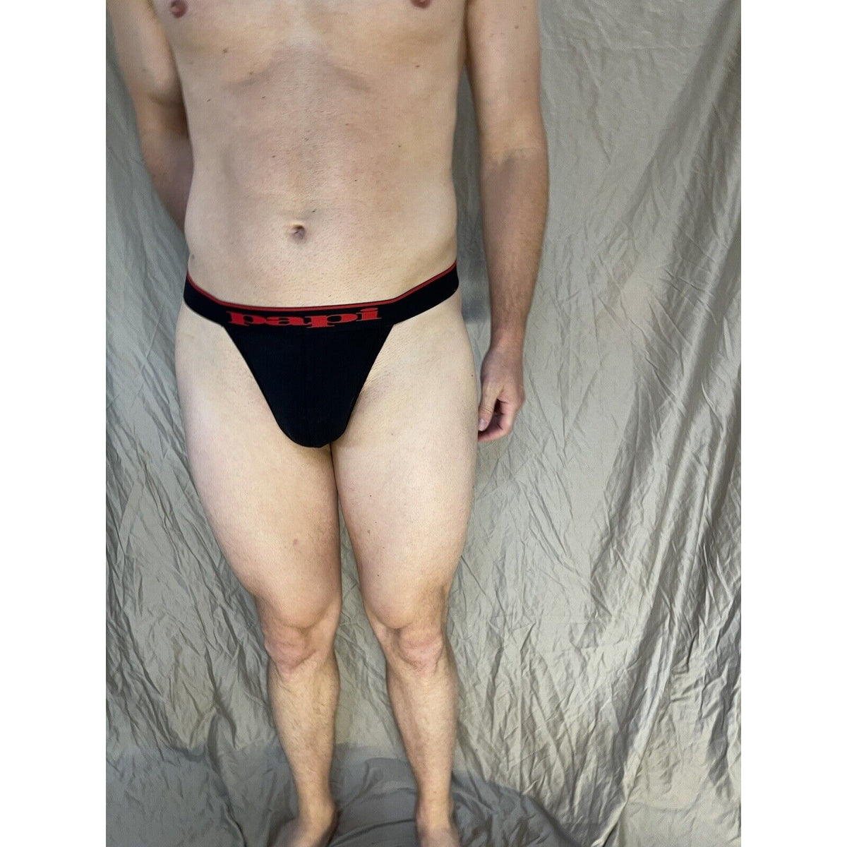 men's Black papi thong Red Lettering On band Medium