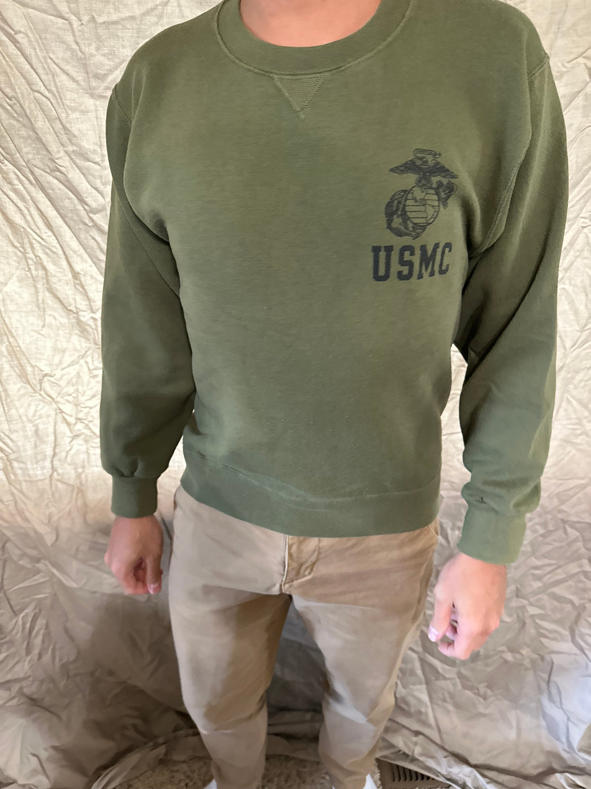 Men’s usmc marine corps soffe green pullover sweater athletic size small