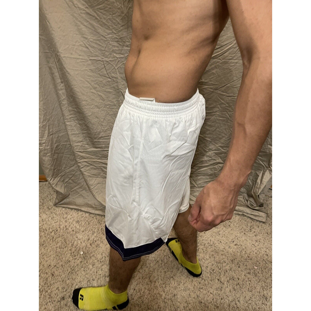Men's under armour Small white and purple Lacrosse style shorts no pockets