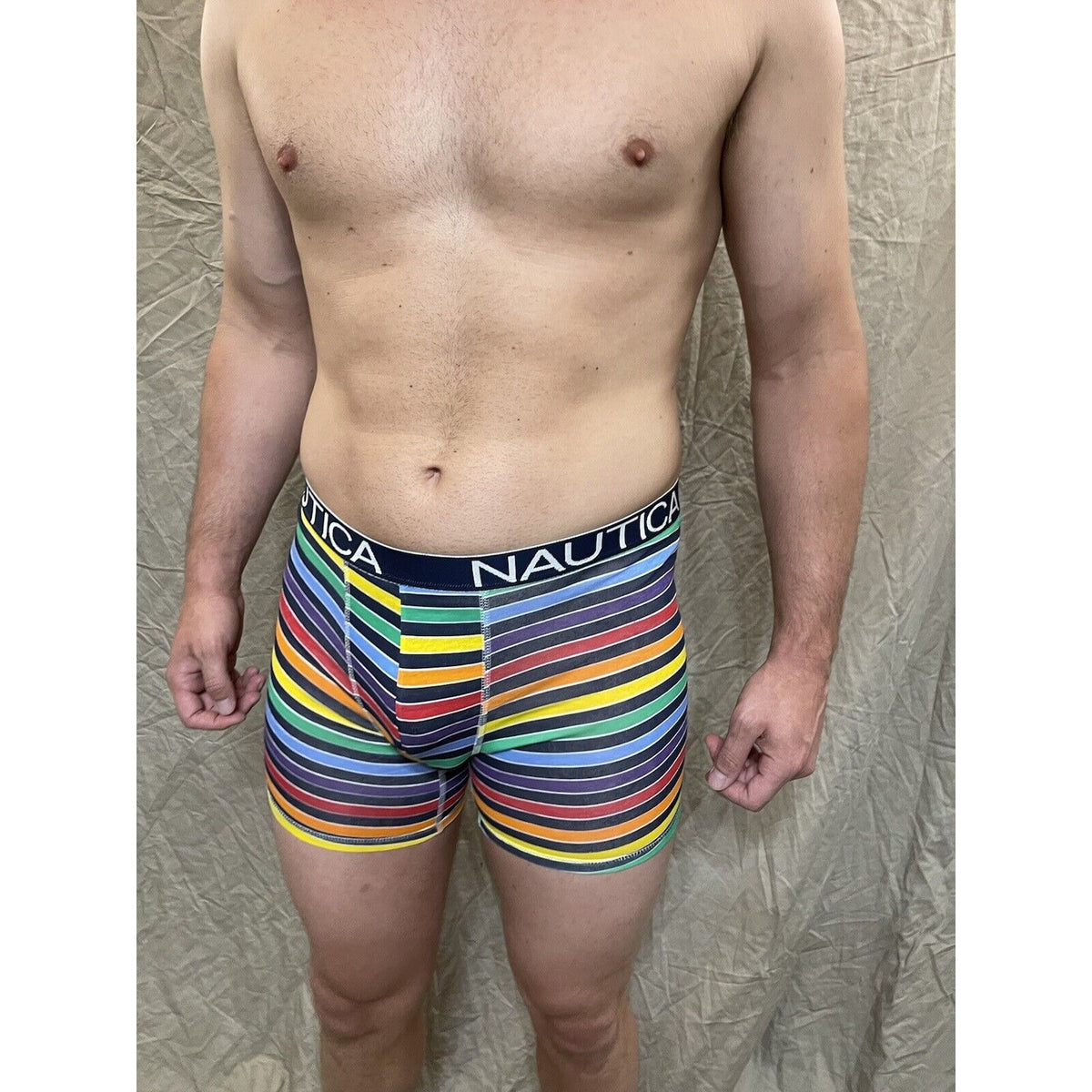 men's Rainbow Pride nautica 5% spandex boxer brief  Blue Medium
