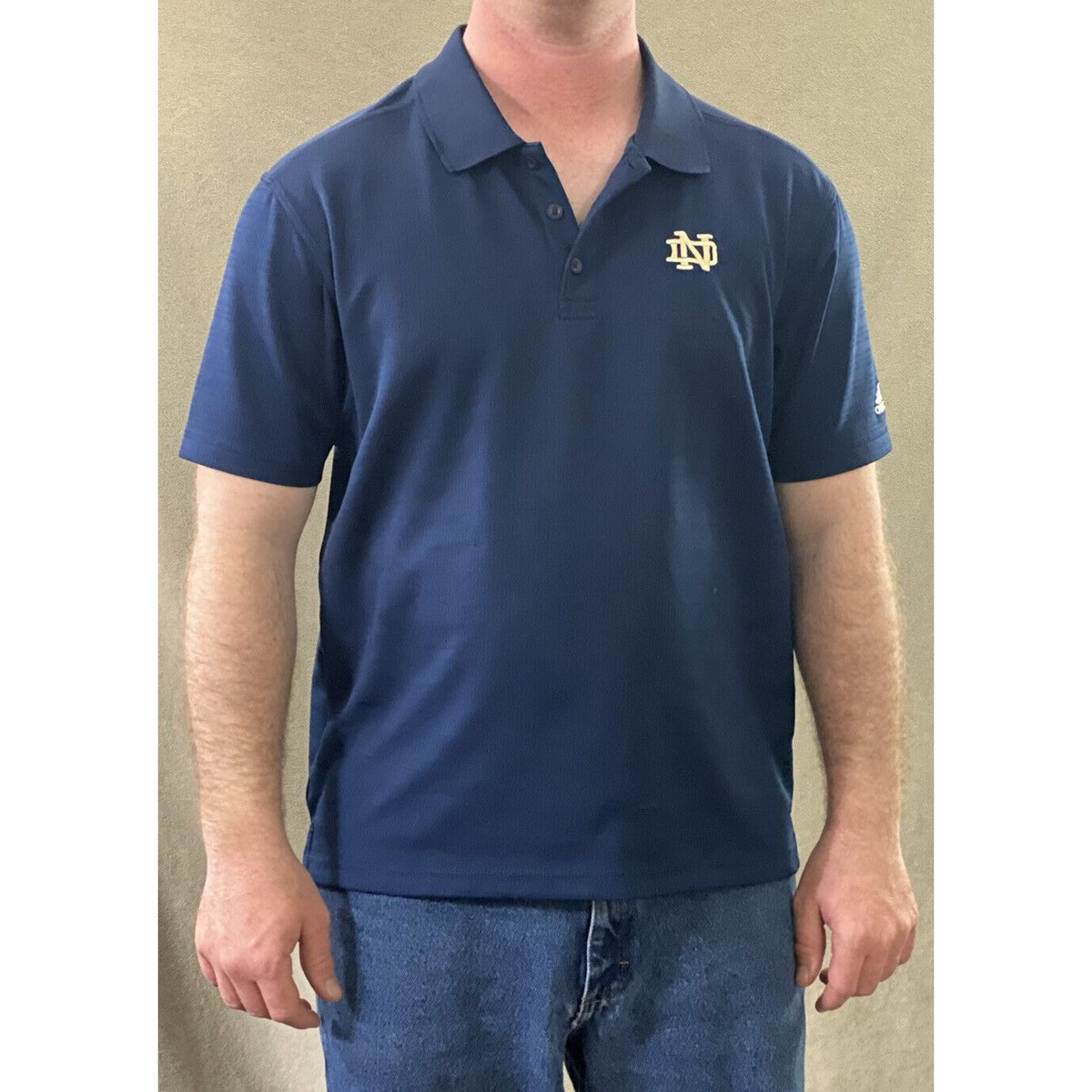 Notre Dame ND Adidas Climalite Men’s Large Navy Blue Golf Polyester Polo Shirt