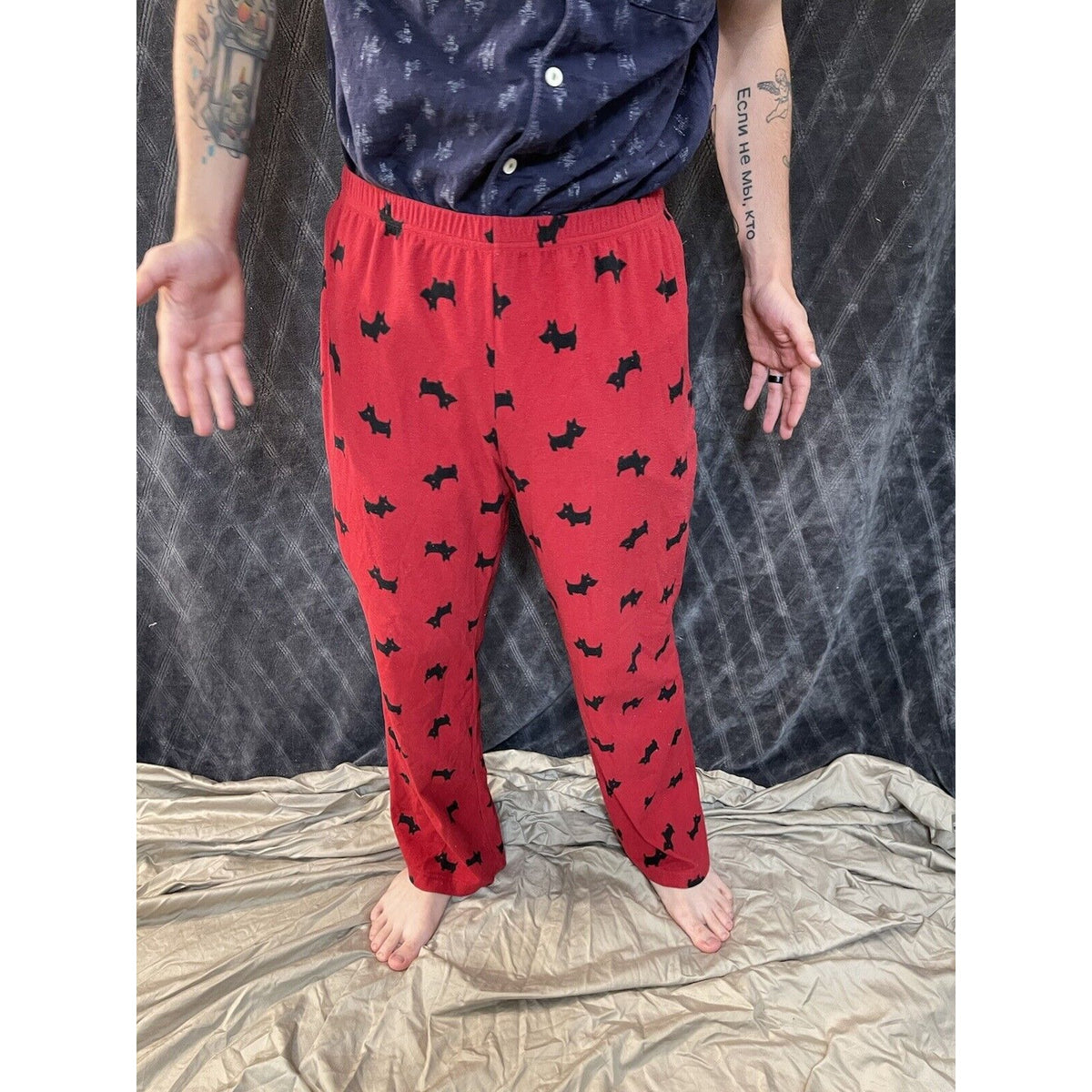 men’s medium long croft and borrow doggy lounge sleep pants dog red