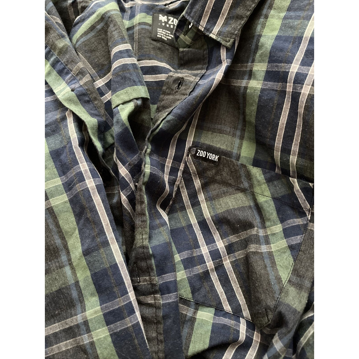 Zoo York Unbreakable Plaid Button-Front Shirt  L M Green Blue Men's $30 MSRP