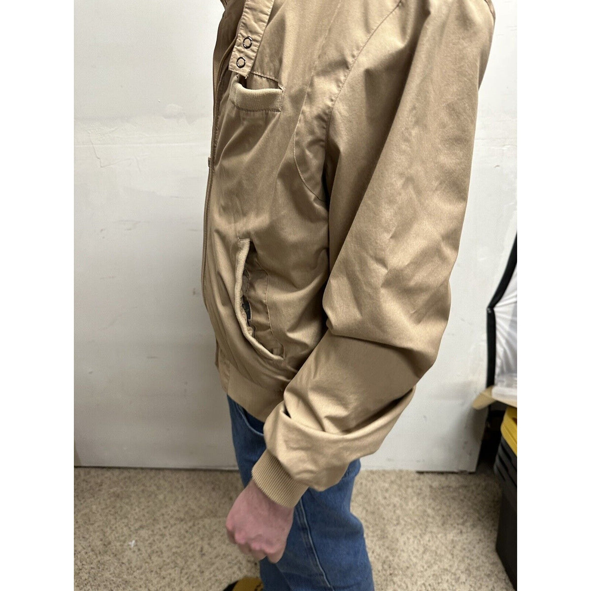 men’s beige tan aberdeen large zipper jacket polyester  cotton