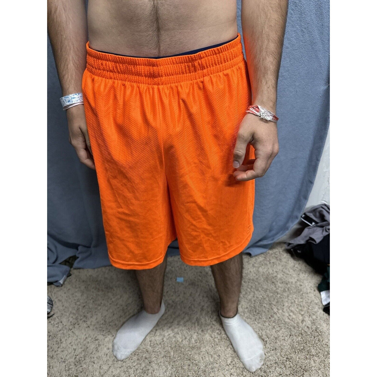 Men’s Neon Orange Starter Medium Athletic Shorts With  Pockets