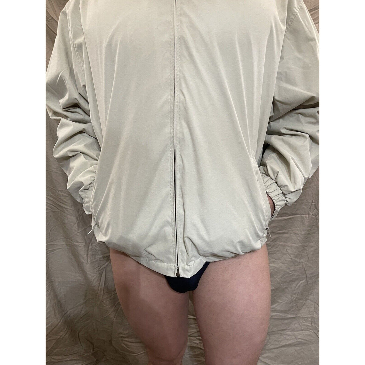 Men's Puritan XL cream ivory fill zip windbreaker jacket