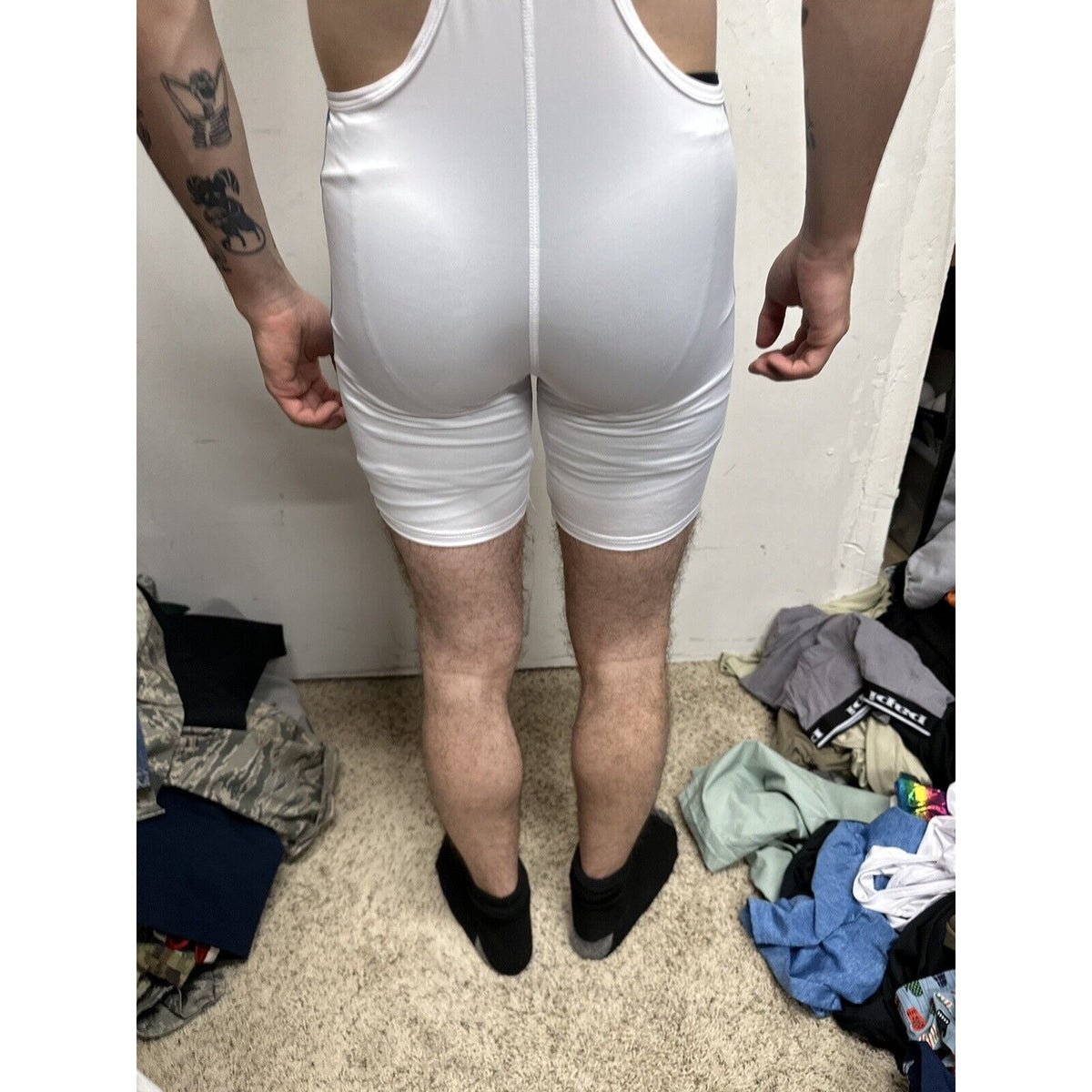 Men’s Tauwell White And Aqua Wrestling Singlet Large