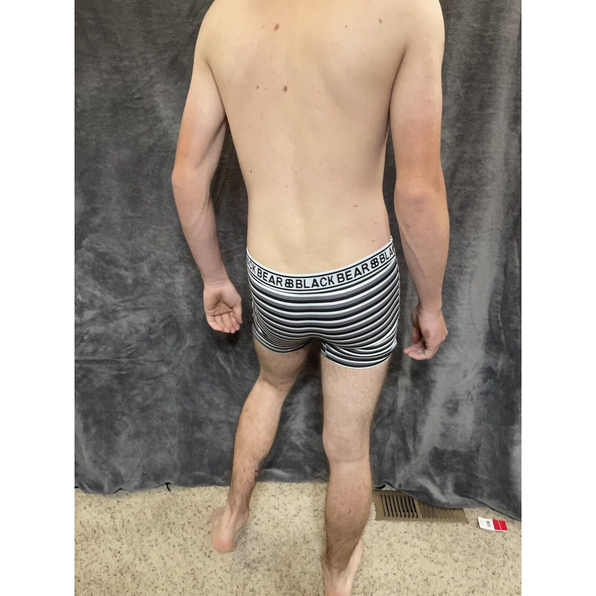 men's medium athletic trunk style black bear boxer brief Black White Gray Stripe
