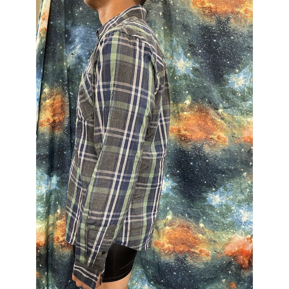 Zoo York Unbreakable Plaid Button-Front Shirt  L M Green Blue Men's $30 MSRP