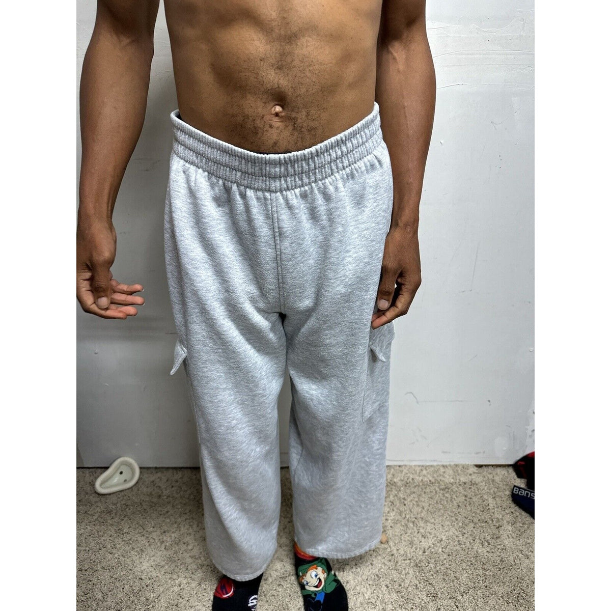Men’s Large Bugle Boy Gray Sweat Pants Thigh Pockets Only