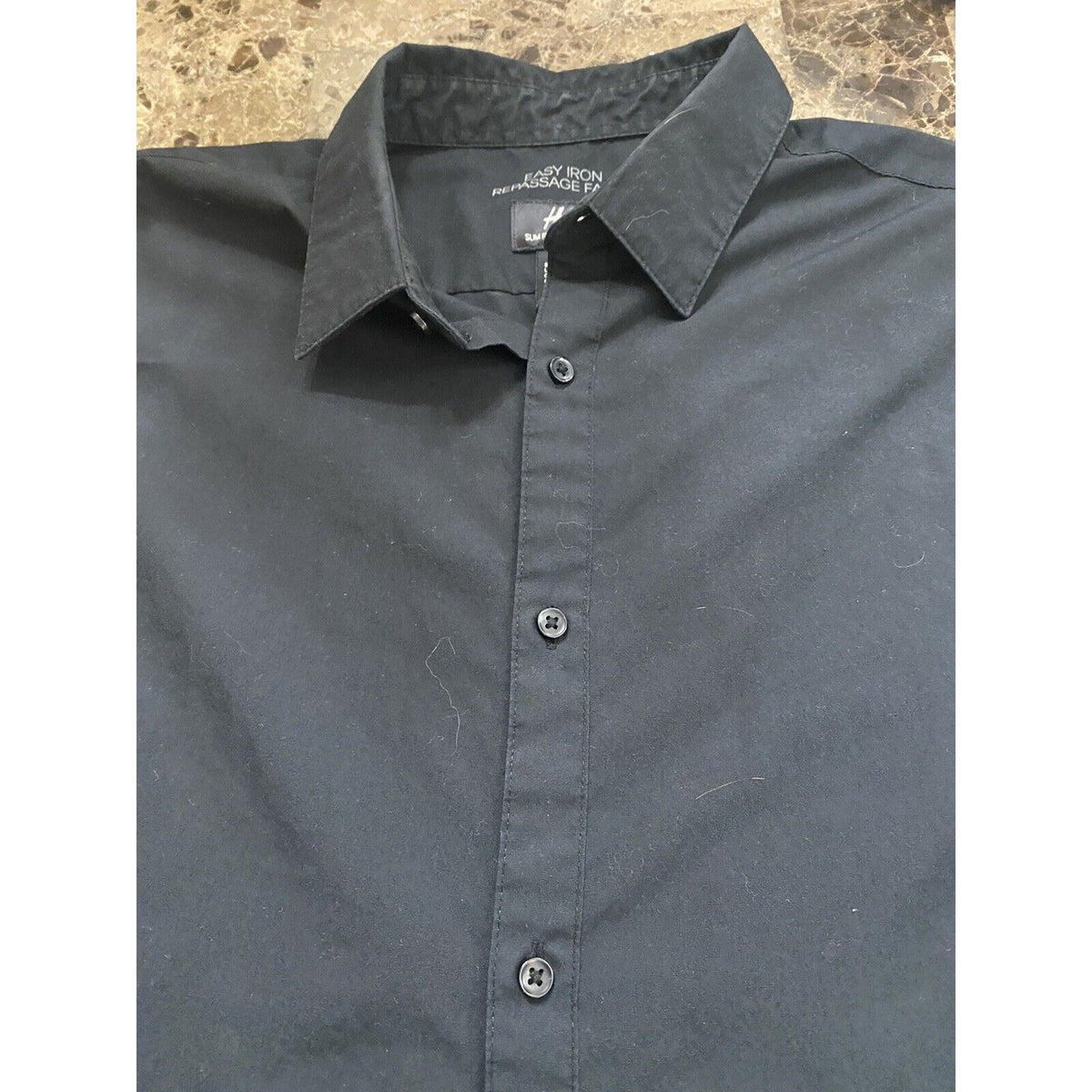 H&M Slim Fit Easy Iron Repassage Facile Men Large Black Button-down Long Sleeves