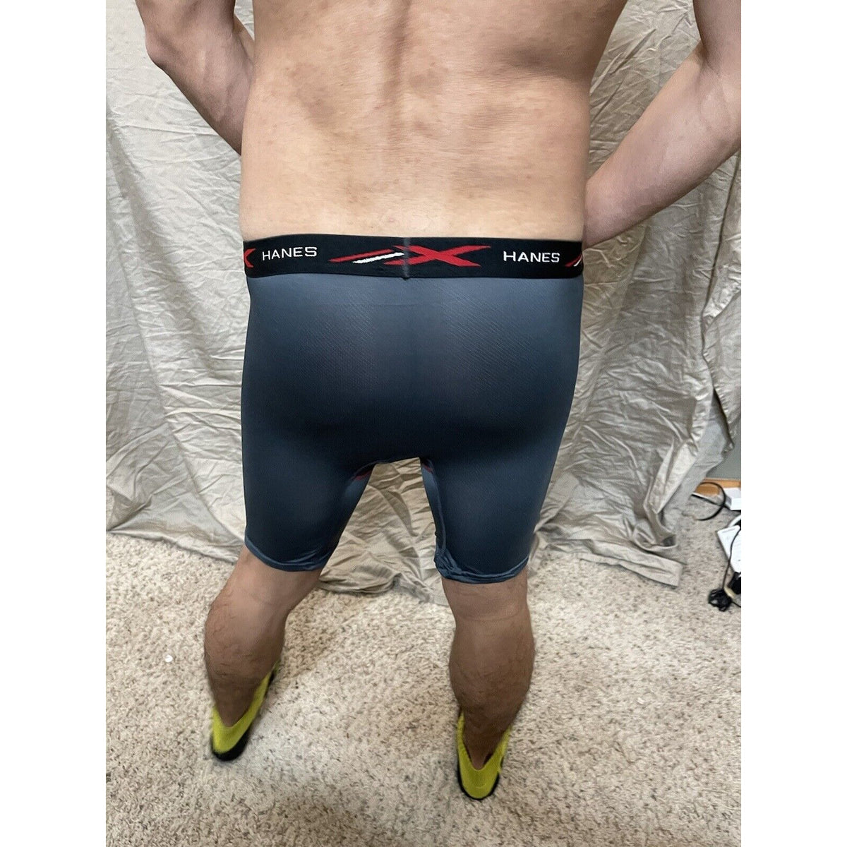 men's hanes x-temp grey and red medium compression boxer shorts