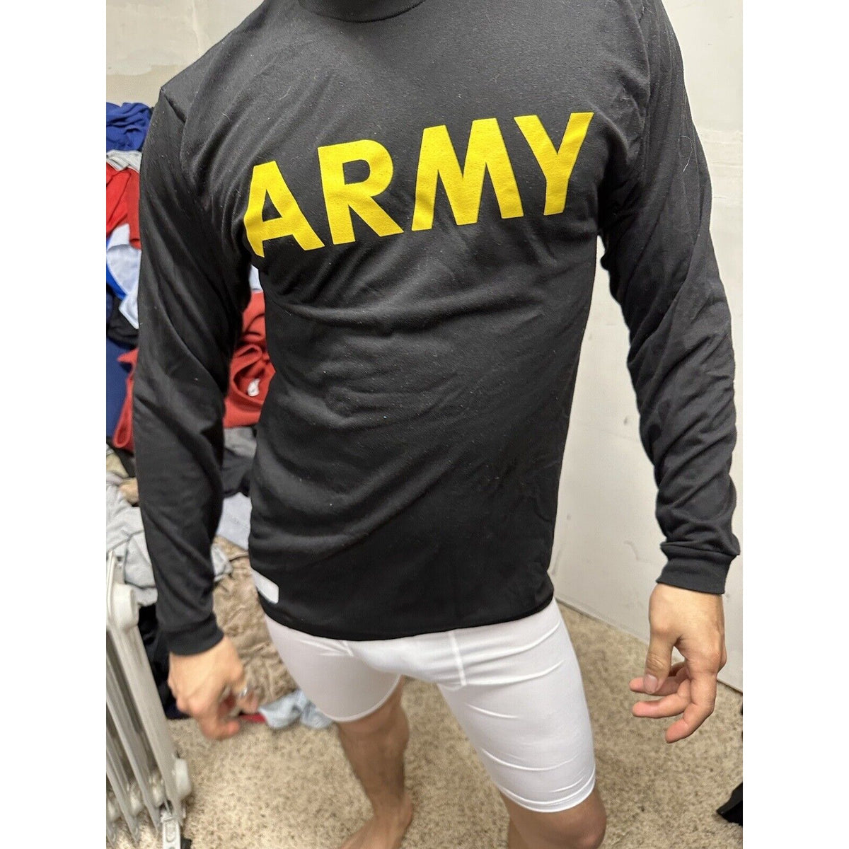 Men’s Army Pt Shirt Long Sleeve Uniform Black Multiple Sizes Long Sleeve