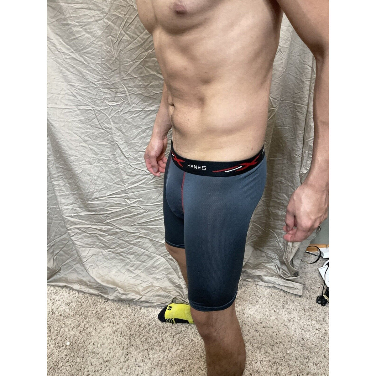 men's hanes x-temp grey and red medium compression boxer shorts
