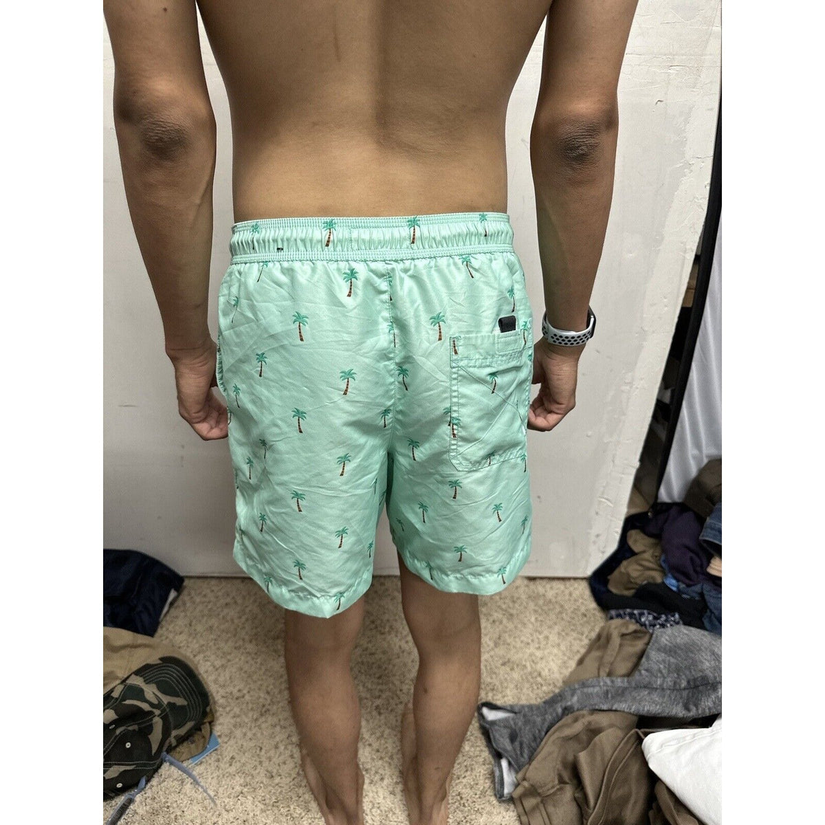 Men’s American Eagle Green Palm Tree Swim Trunks Small