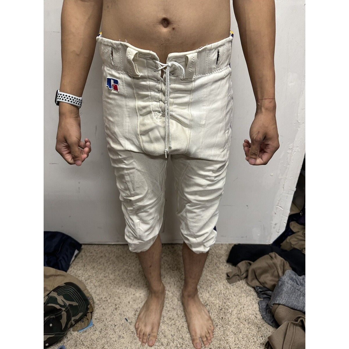 Men’s White Russell Athletics Size 36 Football Pants Gold Purple