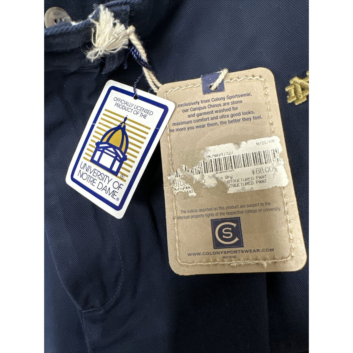 Men’s Notre Dame Size 32 Campus Chinos Pants Navy Blue