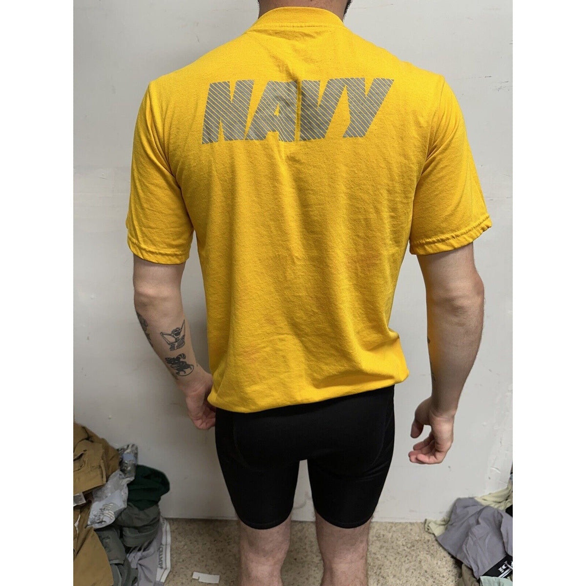 Men’s  Yellow Navy Physical Fitness Uniform Short Short Sleeve Small