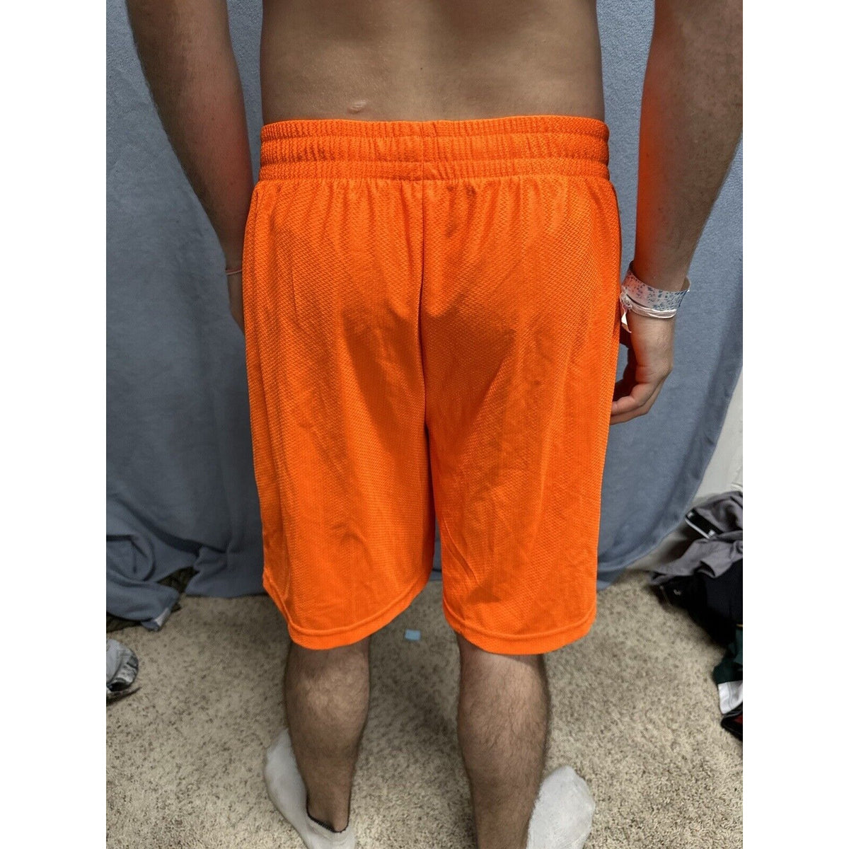 Men’s Neon Orange Starter Medium Athletic Shorts With  Pockets