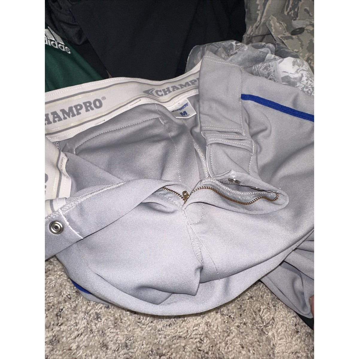 Men’s Gray Champro Adult Medium  Baseball Pants With Blue Line