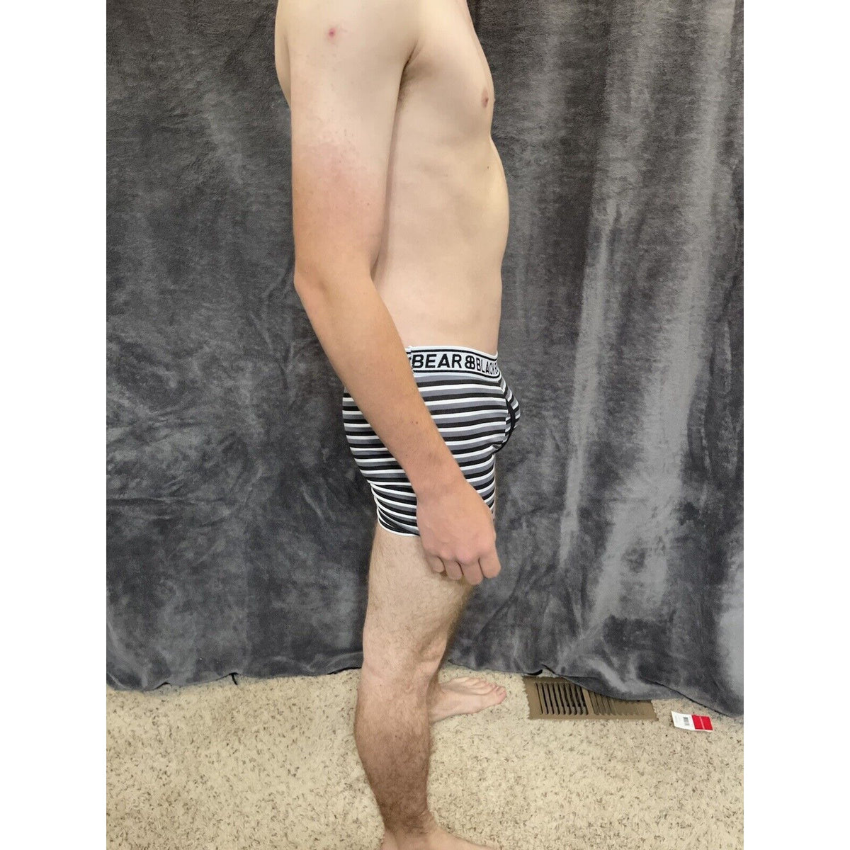 men's medium athletic trunk style black bear boxer brief Black White Gray Stripe