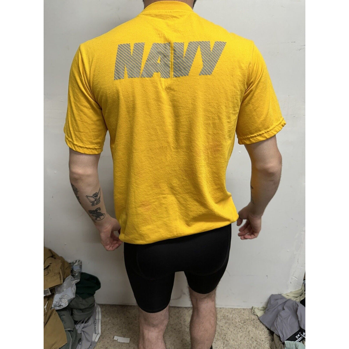 Men’s  Yellow Navy Physical Fitness Uniform Short Short Sleeve Small