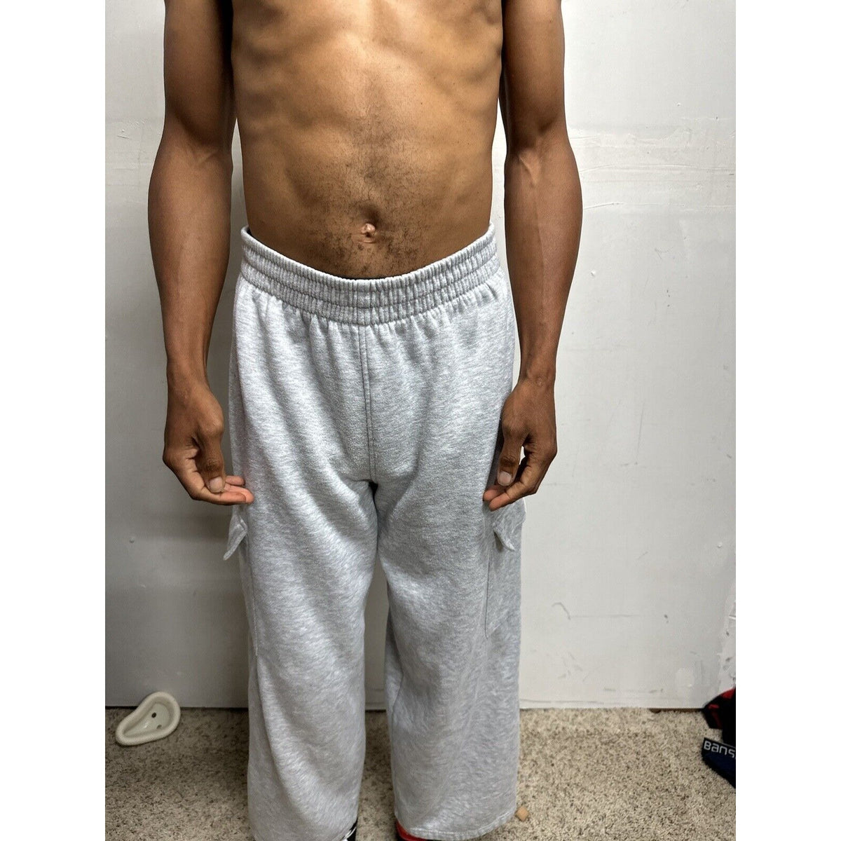Men’s Large Bugle Boy Gray Sweat Pants Thigh Pockets Only