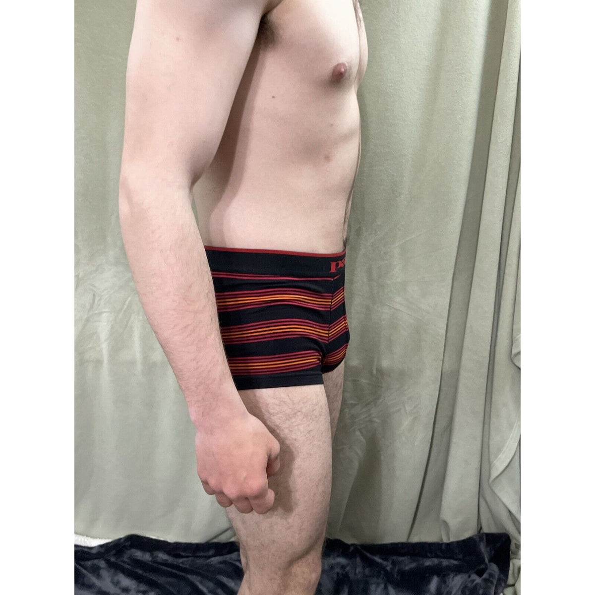Papi Men’s Small Red black orange stripe Compression Trunks 5% Spandex brand new