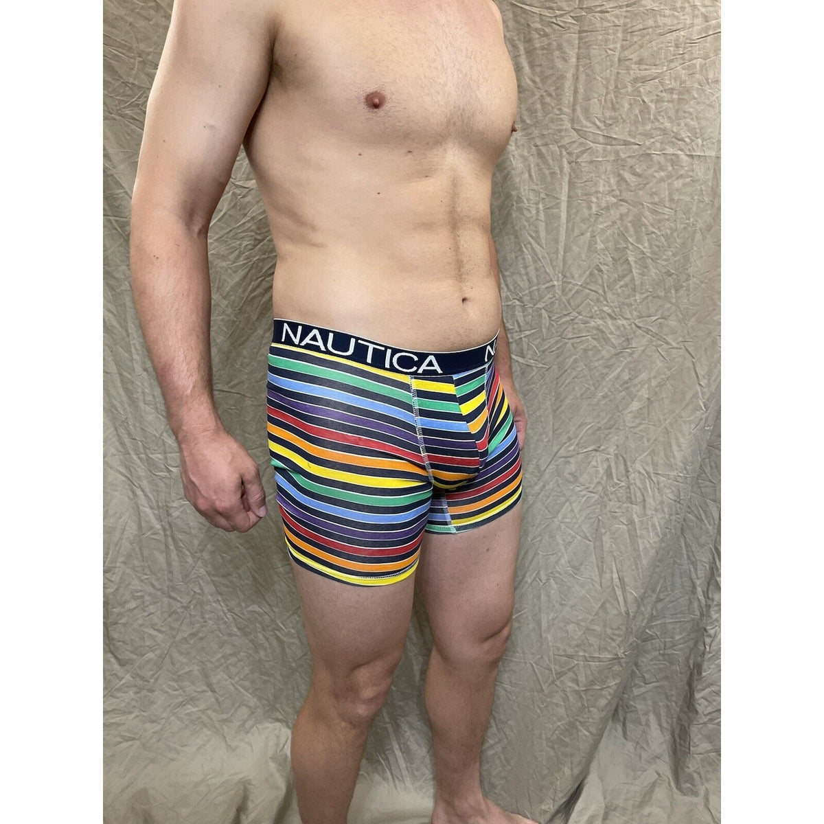 men's Rainbow Pride nautica 5% spandex boxer brief  Blue Medium