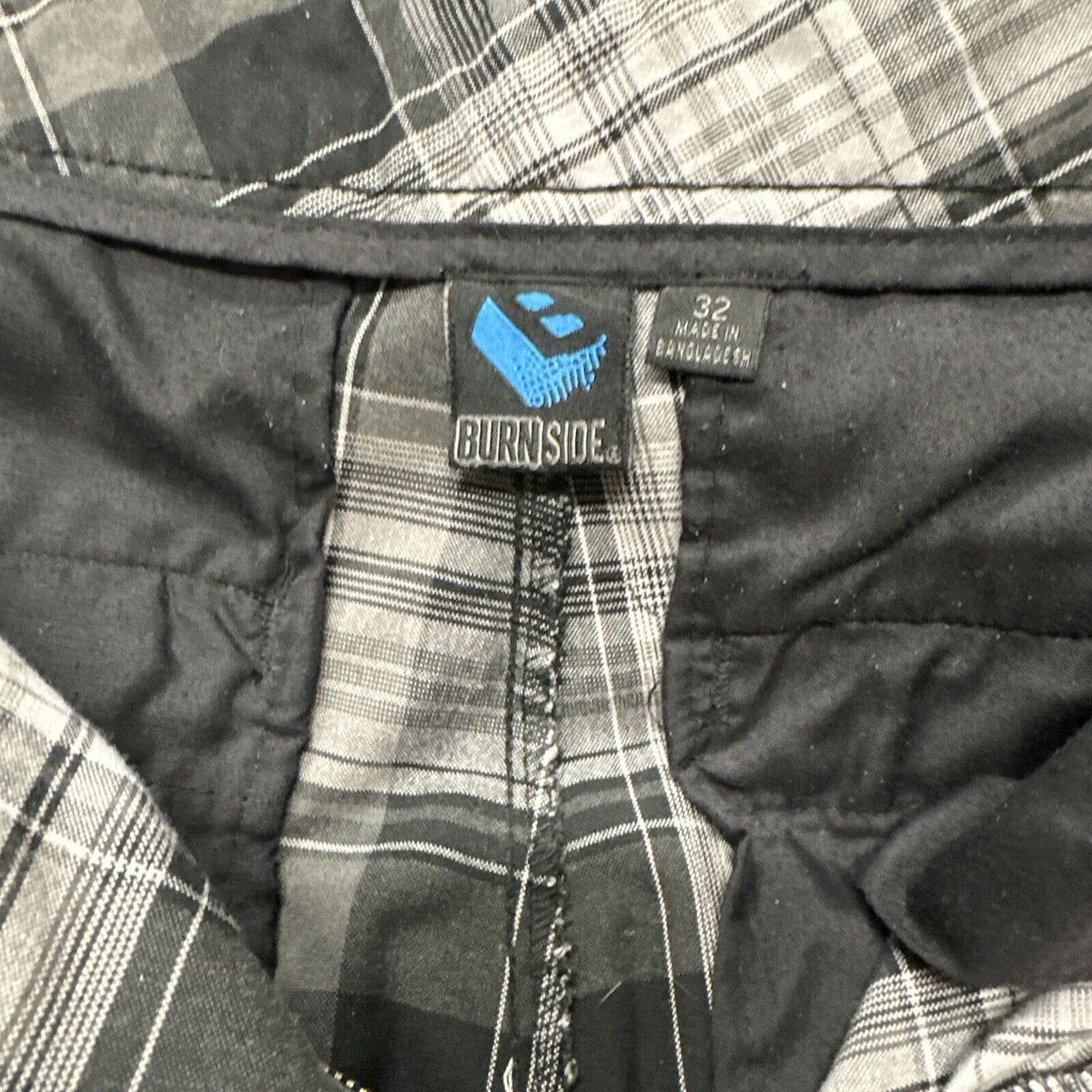 Men’s Burnside Size 32 Black Plaid Shorts