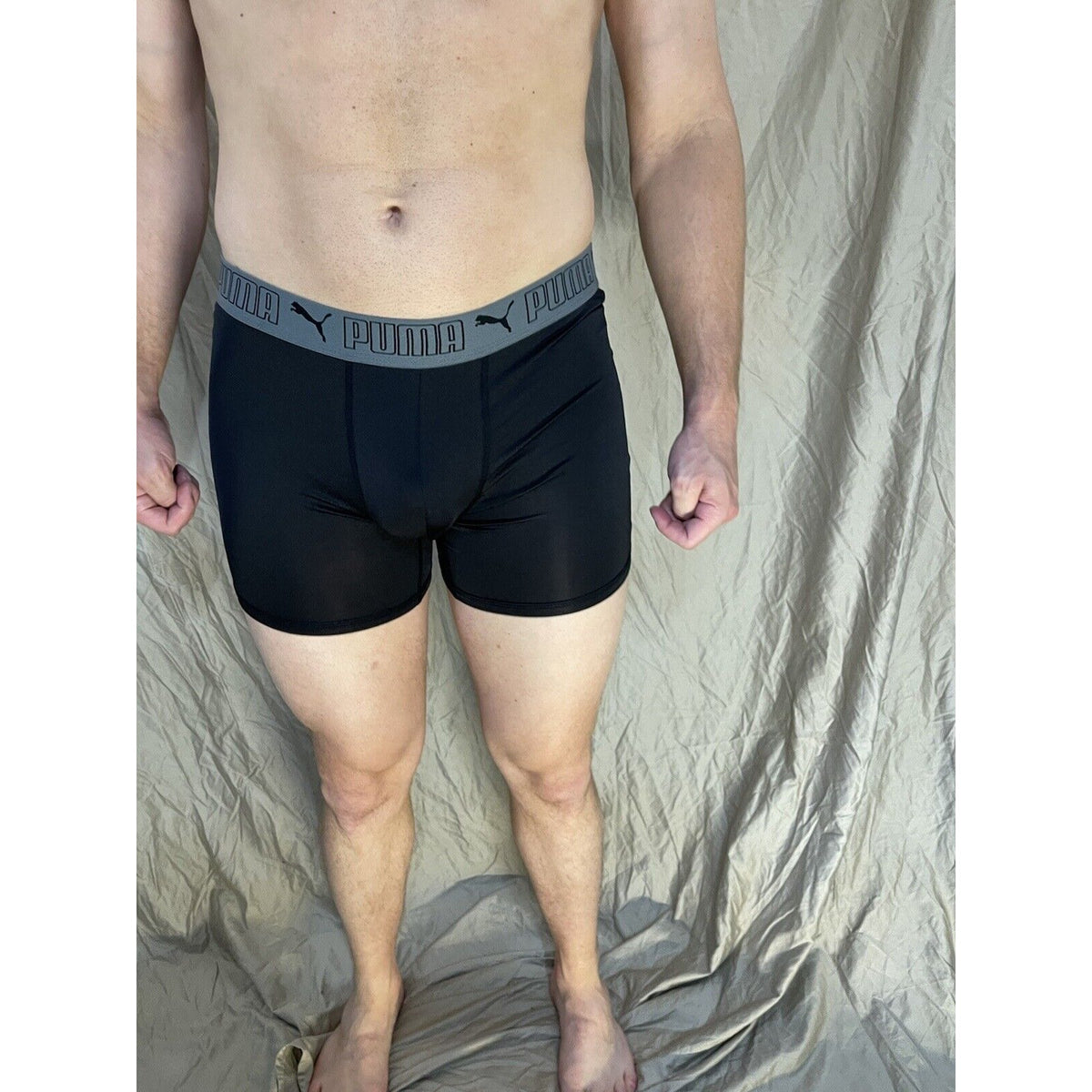 men's medium puma compression shorts black with gray band