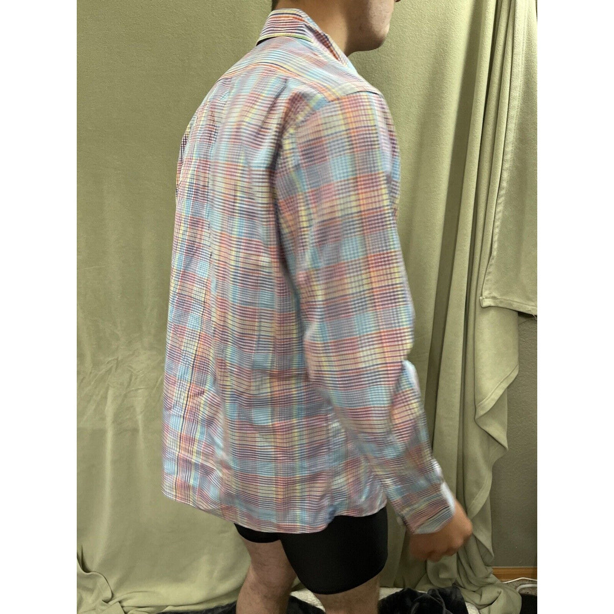 Cremieux Mens Button Down Casual Long Sleeve Shirt Rainbow Plaid Medium Cotton
