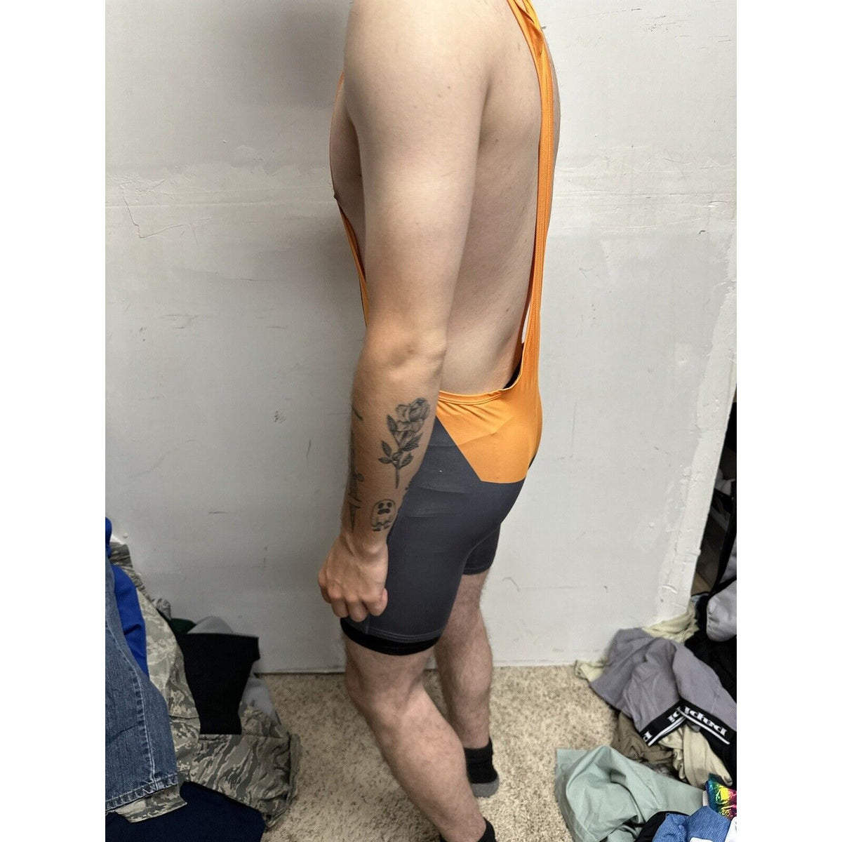 Men’s Large Orange And Gray Tauwell Athletic Wrestling Singlet