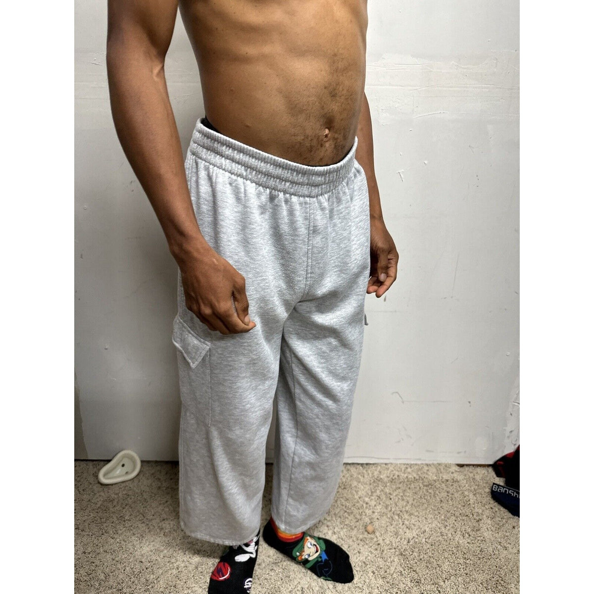 Men’s Large Bugle Boy Gray Sweat Pants Thigh Pockets Only