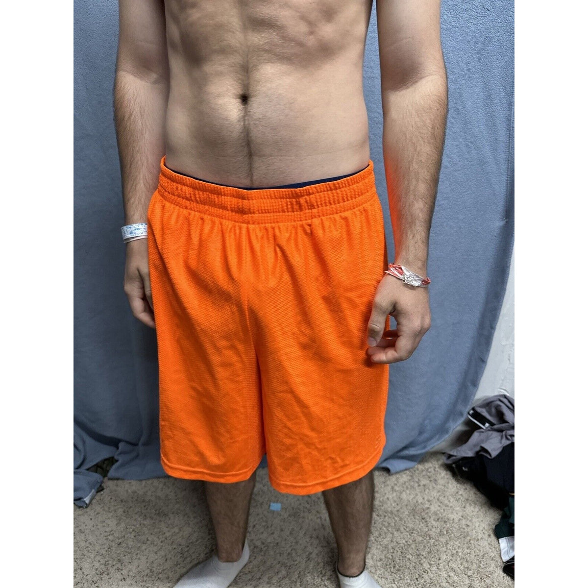Men’s Neon Orange Starter Medium Athletic Shorts With  Pockets