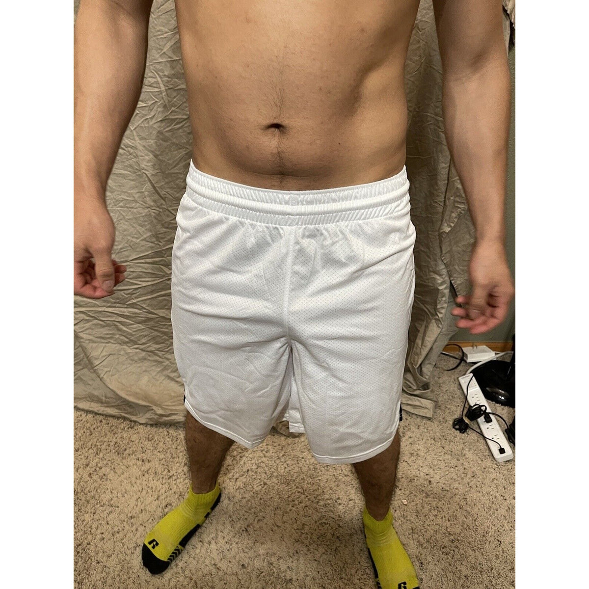 Men's white with dark blue warrior adult small Basketball Style Shorts No Pocket