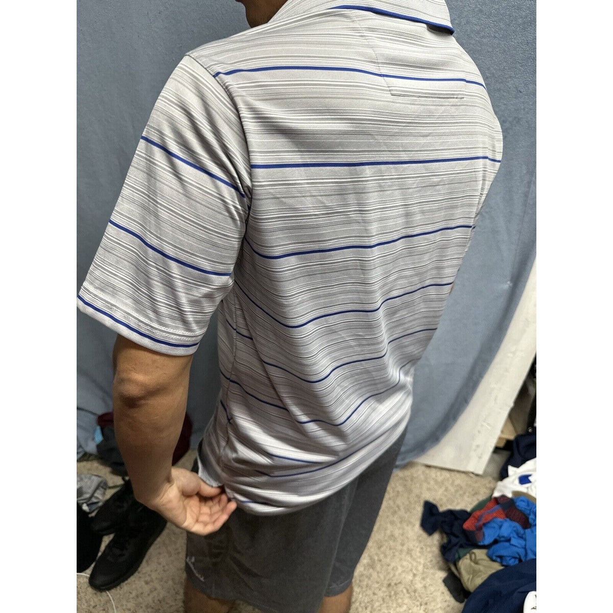 Men’s Gray Striped Antigua Medium Texas Rangers Short Sleeve Polo Shirt