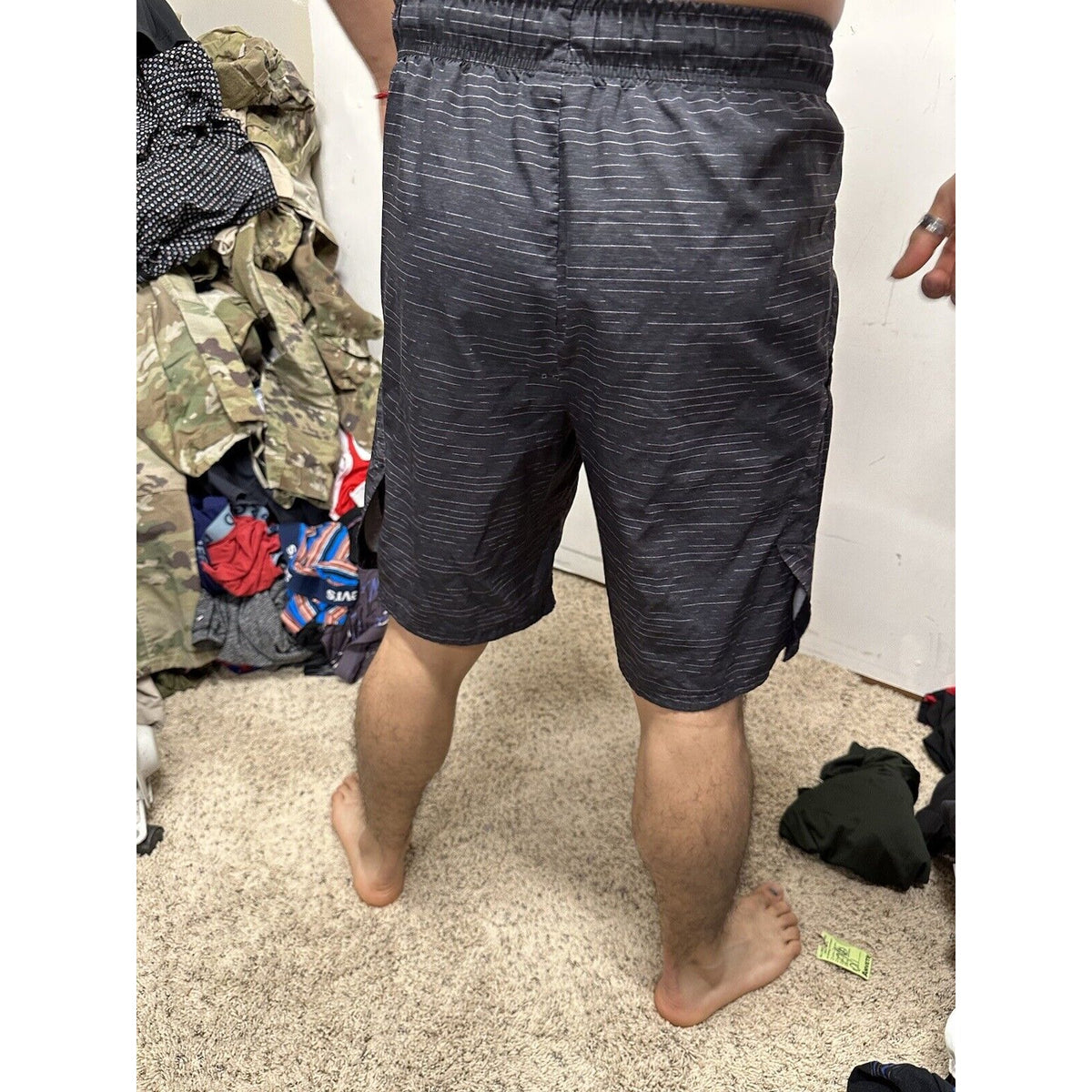 Men’s Nike Black Striped Small Athletic Shorts Two Small Holes See Pics